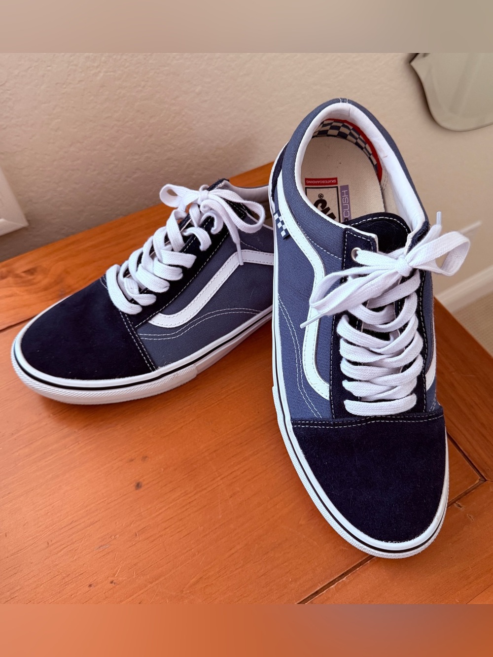 VANS Pop Cush Navy Skate Lace Up Sneakers with White Stripe - Men's